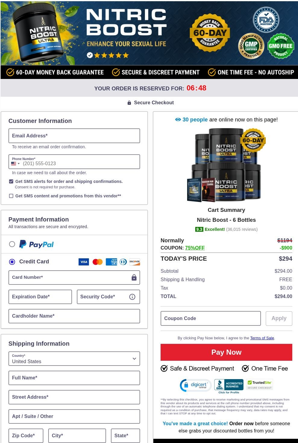 Nitric Boost Ultra checkout layout example
